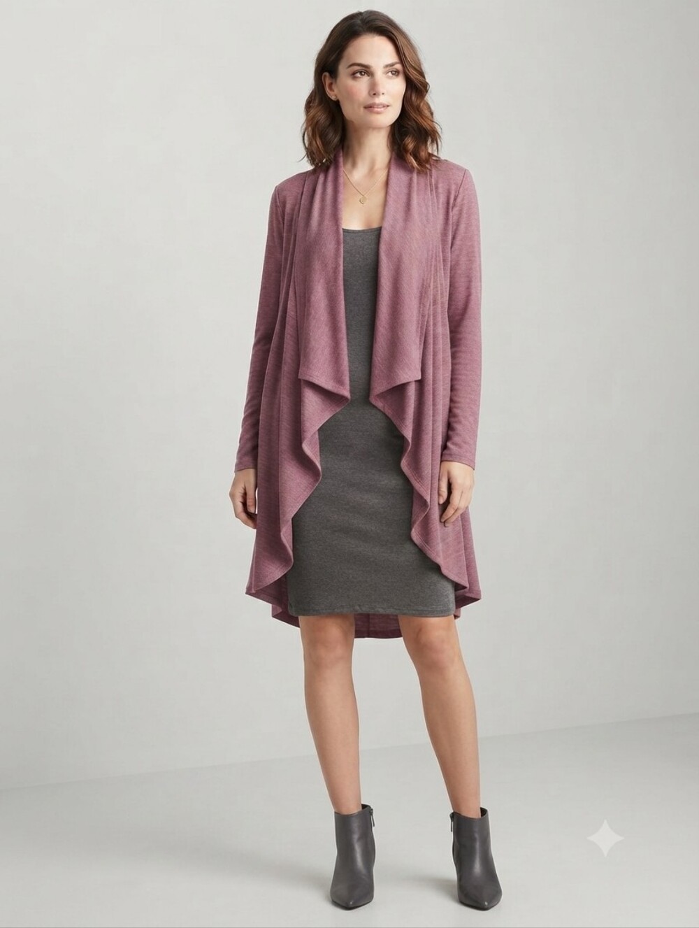 BCG PLUS Heathered Plum Open Front Drape Cardigan Jacket Pockets Size 1X